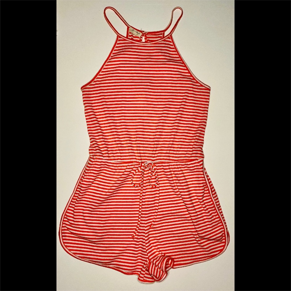Orange & White Striped Romper w Pockets